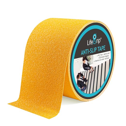 LifeGrip Anti Slip Traction Tape, 4 Inch x 38 Foot - Best Grip, Friction, Abrasive Adhesive for Stairs, Tread Step, Indoor, Outdoor, Yellow (4" X 38')