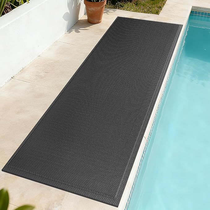 Front Door Mat 24''x71'', Drainage Heavy Duty Dirt Trapping Non-Slip Doormats, Outdoor Rubber Floor Mats, Restaurant Commercial Kitchen Industral Pool Entrance Bar Wet Area, Black