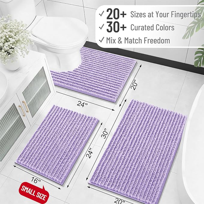 OLANLY Long Bathroom Rugs Runner 47x20, Thick Soft and Absorbent Chenille Bath Mat, Non-Slip, Machine Washable Quick Dry Bath Rugs for Tub Shower Floor, Home Decor Accessories, Lavender