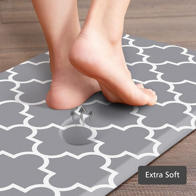 KMAT Mat (2 PCS) 0.47inch Cushioned Anti-Fatigue Rug, Waterproof Non-Skid Rugs Heavy Duty PVC Ergonomic Comfort Standing Mat for Kitchen, Floor Office, Laundry,Grey