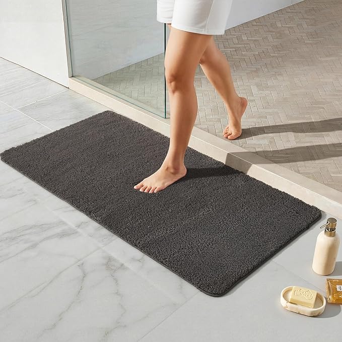 TYUU Bathroom Rugs Non Slip Washable, Ultra Soft Super Absorbent Quick Dry Small Bath Mat with Rubber Backing for Bathroom Floor, Shower, or Sink, Dark Grey 24" x 48"