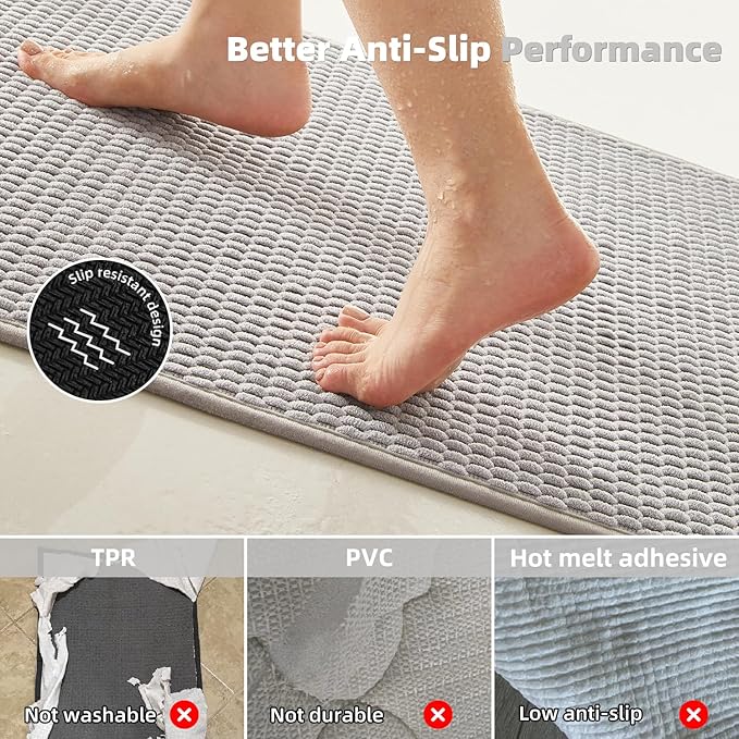 TYUU Large Bathroom Rugs Non Slip Washable Bath Rugs Super Absorbent Bathroom Rug Thin Quick Dry Low Pile Bath Mats, Light Grey 36"x48"