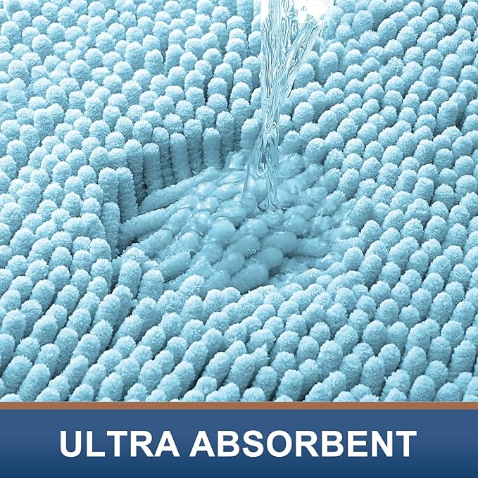 Smiry Luxury Chenille Bathroom Rugs 36x24, Extra Soft and Absorbent Shaggy Bath Mat, Machine Washable, Non-Slip Plush Carpet Runner for Tub, Shower, and Floor, Home Decor Accessories, Sky Blue