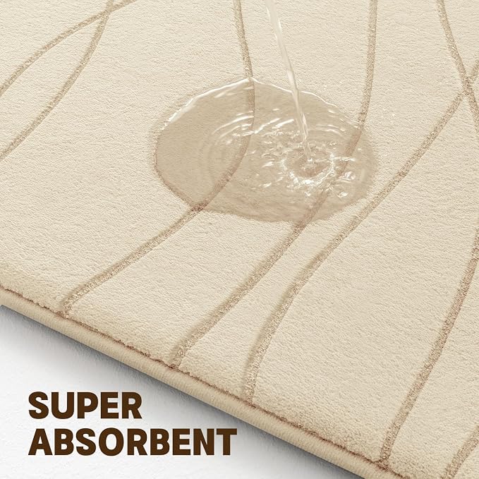 YIHOUSE Memory Foam Bathroom Rug Sets, 3 Piece, Khaki | Ultra Soft, Absorbent, Non-Slip, Machine Washable