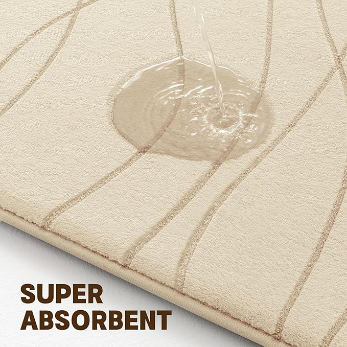 YIHOUSE Memory Foam Bathroom Rug Sets, Khaki, 2 Piece (17"x24"+20"x32") | Ultra Soft, Absorbent, Non-Slip, Machine Washable