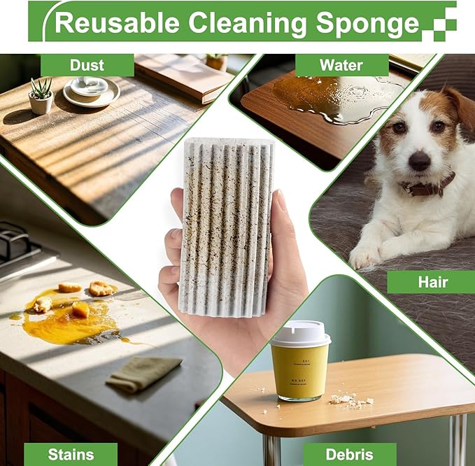 Jeymei 4-Pack Damp Clean Duster Sponge,Damp Dusting Sponge,Duster Baseboard Cleaner Sponge with Ridges,Reusable Wet Duster Sponge,Household Cleaning Sponges for Blinds(Grey,Yellow,Pink,Green)