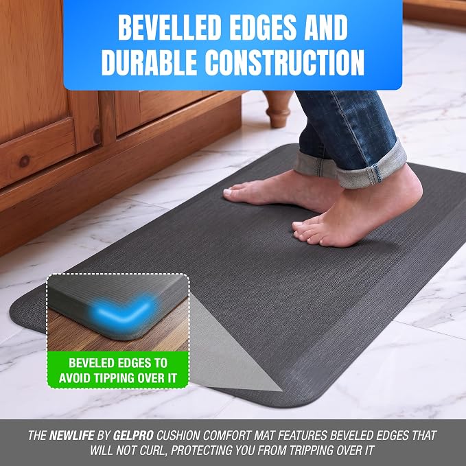 NewLife by GelPro Ergo-Foam Cushioned Anti-Fatigue Standing Kitchen Floor Mat, Padded Stain-Resistant, Waterproof, Non-Slip Comfort Padded Desk/Office Mat - 20" x 32", Grasscloth Charcoal