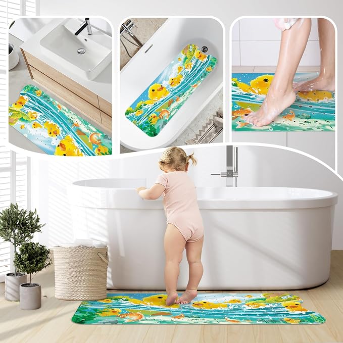 SHUCHING Yellow Duck Baby Bath Mat for Tub Non Slip-40 X 16Inch, Kids Bathtub Mat Anti Slip, Toddler Long Shower Mat for Bathroom Mold Free, Machine Washable