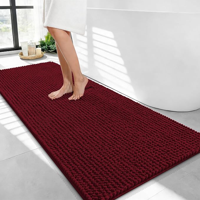 OLANLY Thick Bathroom Runner Rugs 44x24, Extra Soft Absorbent Chenille Bath Rugs, Rubber Backing, Machine Wash Dry, Long Bath Mats for Bathroom Floor, Tub and Shower, Home Decor Accessories, Burgundy