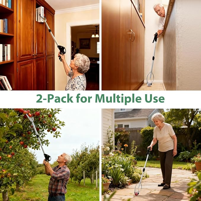32" Suction Cup Grabber Tool (2 Pack), Foldable Grabber Reacher Tool for Seniors/Smooth Surfaces Items, Heavy Duty Trash Picker Upper with Ergonomic Quick Trigger Handle for Indoor & Outdoor Use
