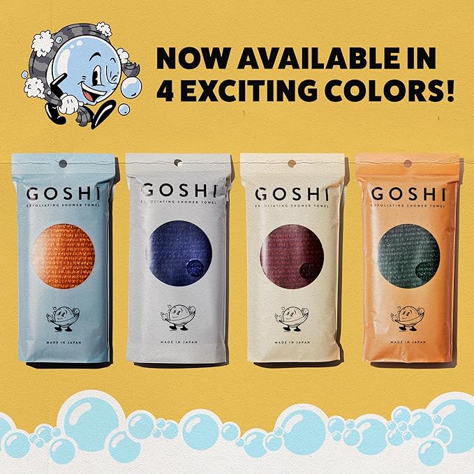GOSHI Exfoliating Shower Towel - Long Body Scrubber for Back Acne, KP & Smooth Skin - Durable Rip-Resistant Weave, Quick-Dry Nylon Washcloth - Ethically Crafted in Gunma, Japan - Orange
