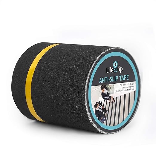 LifeGrip Anti Slip Traction Tape with Reflective Stripe, 6 Inch x 33 Foot, Best Grip Tape Grit Non Slip, Outdoor Non Skid Treads, High Traction Friction Abrasive Adhesive for Stairs Step (6" X33')