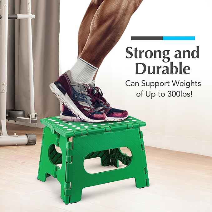 Handy Laundry Folding Lightweight Step Stool - Sturdy Enough to Support Adults - Opens Easy with One Flip - Great for Kitchen, Bathroom or Bedroom (Green | 2-Pack)