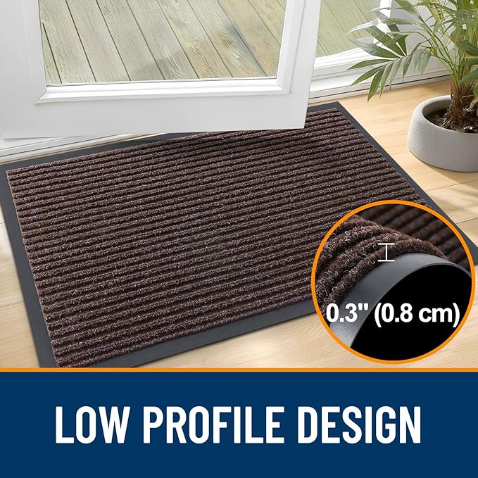OLANLY Front Door Mat Indoor Outdoor Entrance, 2-Pack 29.5 x 17 Inch, Waterproof Heavy Duty Doormat, Fade Resistant, Low Profile, Easy Clean Patio Porch Welcome Floor Mats for Entry, Tan