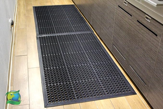 Envelor Anti Fatigue Mats for Kitchen Floor, Rubber Bar Mat, Non Slip Commercial Floor Mat with Drainage Holes, Indoor Outdoor Rubber Mat for Restaurant, Garage, Entryway, Entry Mat 24 x 36 in