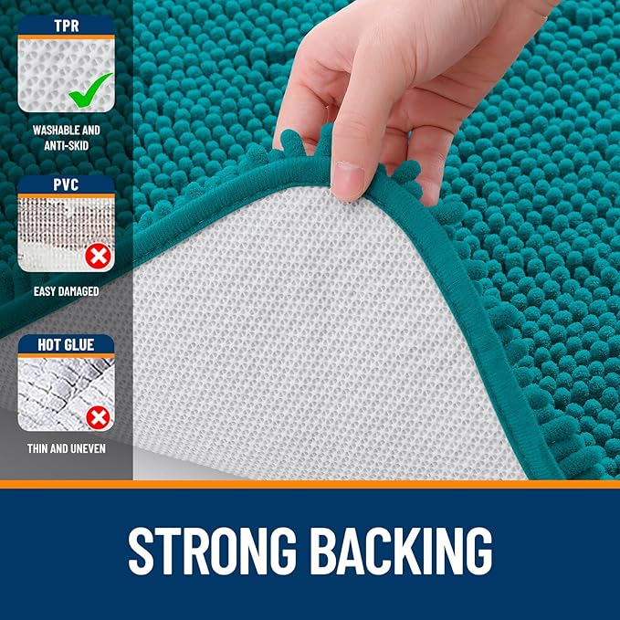 OLANLY Bathroom Rugs 34x21, Extra Soft Absorbent Chenille Bath Rugs, Rubber Backing Quick Dry, Machine Washable Bath Mats for Bathroom Floor, Tub and Shower, Home Decor Accessories, Deep Lake