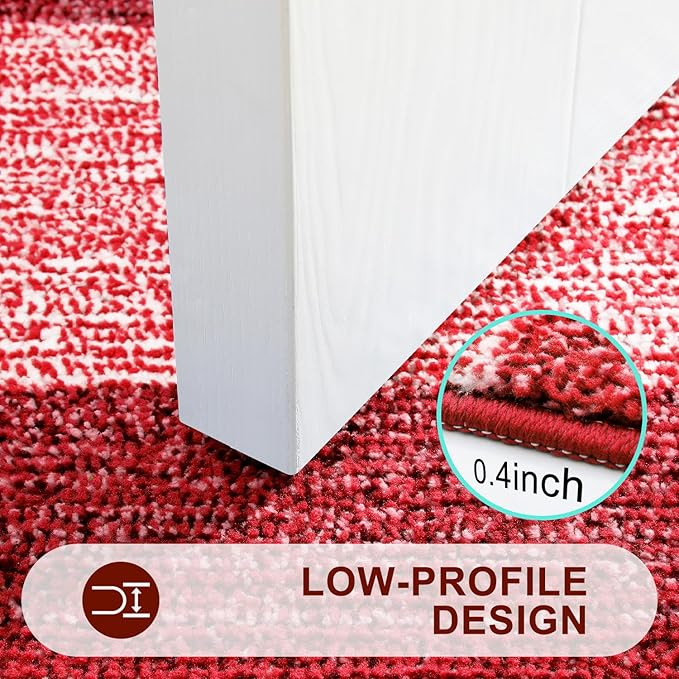 Kitinjoy Indoor Outdoor Door Mat, 54x24 Non-Slip Absorbent Dirt Trapper, Low-Profile Washable Inside Entrance Front Floor Mat, Sturdy Soft Entry Doormats for Entryway, Burgundy