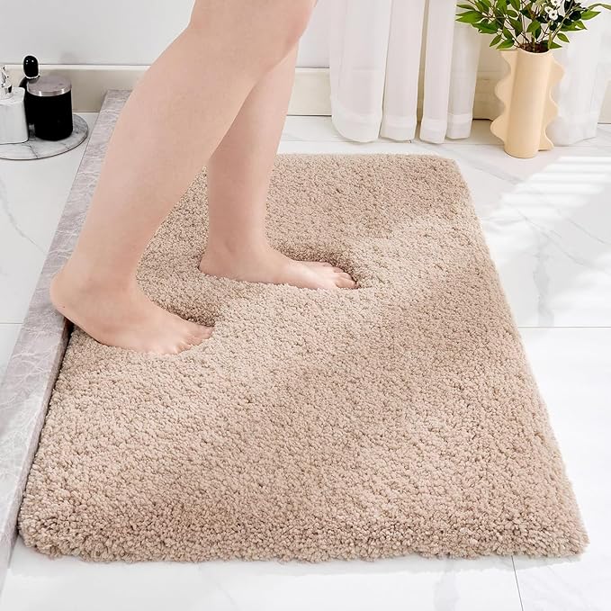 Disolla Beige Bathroom Rug 24x36 - Non-Slip Plush Thick Bath Mat, Highly Absorbent & Ultra Soft Fluffy Floor Mat, Machine Washable for Shower and Tub