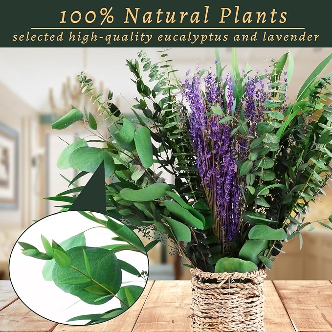 5 Kinds Eucalyptus & Lavender Flowers Bundles for Shower, 17'' Real Plants Leaves, Shower Wedding Home Decor, Shower Eucalyptus Haning Plants, Witchy Decor Aesthetic (75pcs)