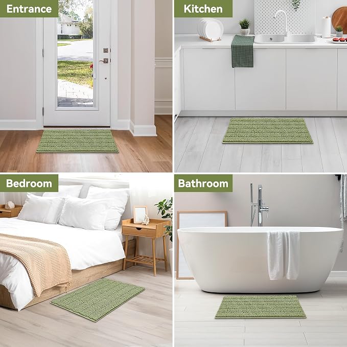 Bcoimo 30"×20" Chenille Bath Mat – Non-Slip with Backing Bath Rug Ultra-Absorbent and Machine Washable Bathroom Mat Quick-Dry Design. Ideal for Bathroom and Tub Areas