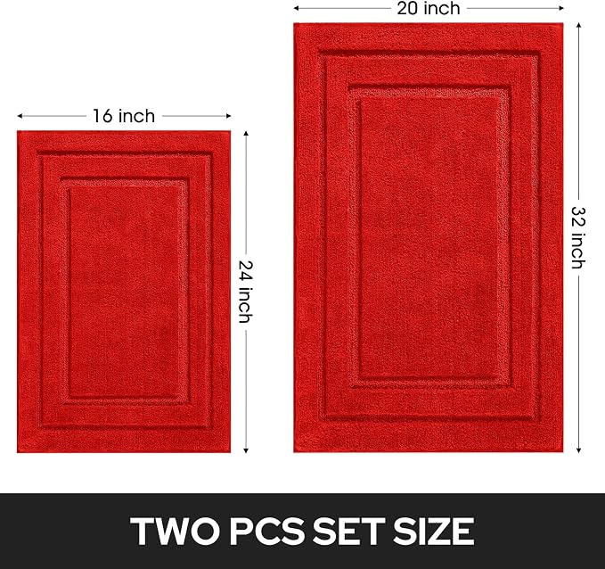 HOMEIDEAS Bathroom Rugs Sets 2 Piece, Super Soft and Absorbent Non Slip Microfiber Machine Washable Bath Mat Set (20" x 32" + 16" x 24", Red)