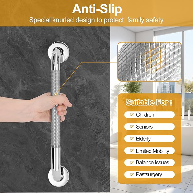 3 Packs Shower Grab Bars for Bathroom, 2 x 16 Inch & 1 x 12 Inch Safety Handicap Grab Bars for Wall, Anti-Slip Shower Handles for Elderly, Seniors, Disabled, Shower Handrails for Bathtub Toilet