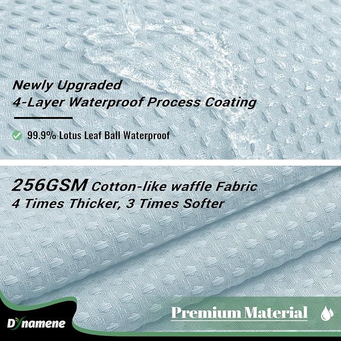 Dynamene Fabric Shower Curtain with Snap in Liner, Fog Blue Waffle Hotel Shower Curtains for Bathroom, Washable Waterproof Cloth Shower Curtain Liner Set with Hook, Mesh Top Window, 72x72, Fog Blue
