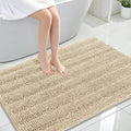 OLANLY Thick Large Bathroom Rugs 44x32, Extra Soft Absorbent Chenille Striped Bath Rugs, Rubber Backing, Machine Wash Dry, Bath Mats for Bathroom Floor, Tub and Shower, Home Decor Accessories, Beige