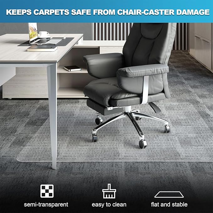 Thickened Chair Mat for Carpet - 47”X 35.5” Heavy Duty Office Chair Mat for Low-Pile Carpeted Floors. Carpet Protector for Office Computer Desk Chair. Easy Rolling, Clear