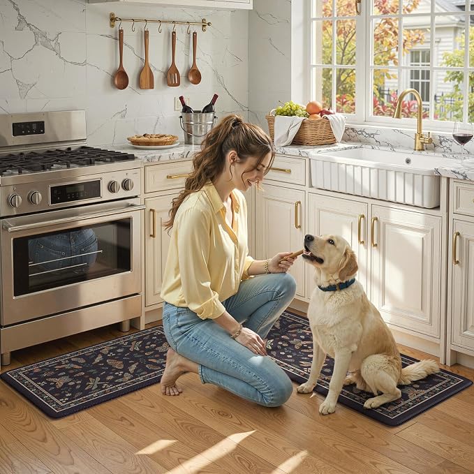 LEEVAN Anti Fatigue Mats for Kitchen Floor Non-Slip, Cushioned Kitchen Mats for Floor 2 Piece, Blue Purple Memory Foam Kitchen Mat Set, Waterproof Ergonomic Standing Mat for Bar, Office,Desk, Laundry