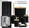 Clara Clark Bathroom Accessories Set - Bathroom Set, Bathroom Sets with Shower Curtain and Rugs, Shower Curtain Set with Bathroom Trash Can - Ombre Black - 22PC