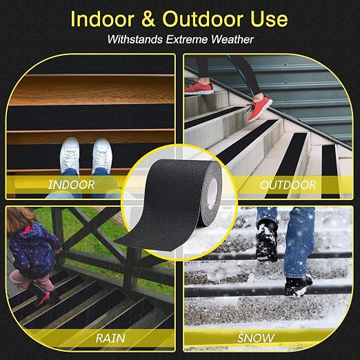 S&X Anti Slip Tape 6 Inch x 60 FT Roll, Ultimate Non-Slip Skid Grip Tape for Outdoor Stair Treads, Wooden Steps & Exterior Grips, Black, Grit 60, Waterproof, Extra-Durable, Long-Lasting Tread Strips
