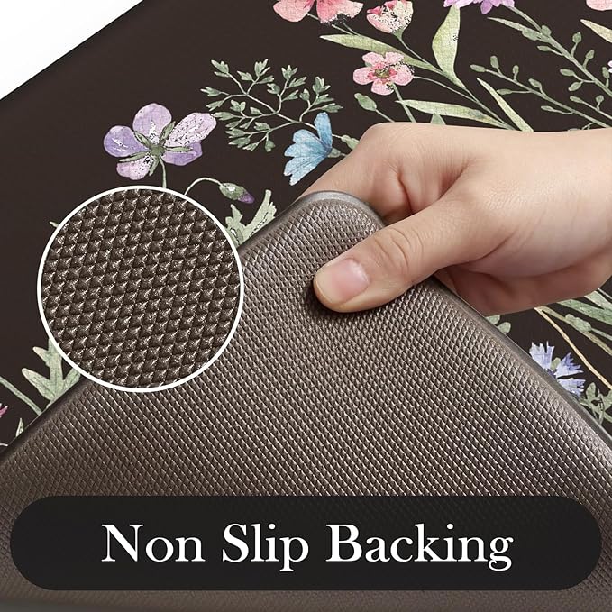 KIMODE Kitchen Mats Cushioned Anti Fatigue, Black Farmhouse Kitchen Rugs Sets of 2, Padded Kitchen Floor Mats, Non Slip Standing Mat for Sink, Laundry, Office, Desk 17"x59"+17"x29"