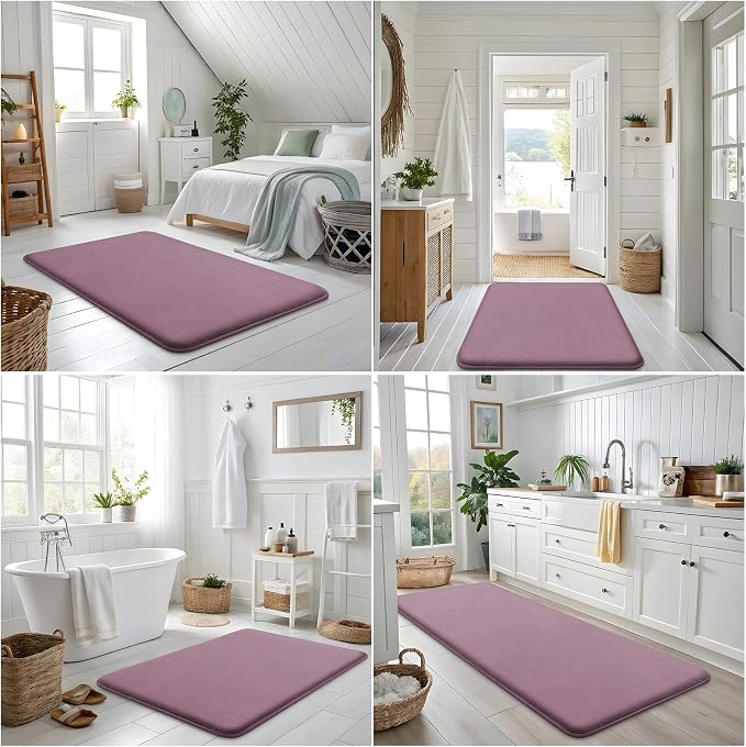 Smiry Memory Foam Bath Mat 36x24, Extra Soft and Absorbent Bathroom Mats, Non Slip Washable Carpet for Floor, Shower and Tub, Deep Plum
