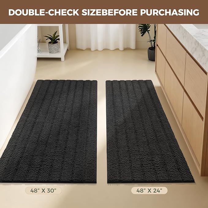 Bcoimo Large Bathroom Rug, Chenille Bath Mat with High Low Pile Design, Soft Absorbent Non Slip Bath Rug, Machine Washable Quick Dry Mat for Shower, Tub, Sink and Vanity