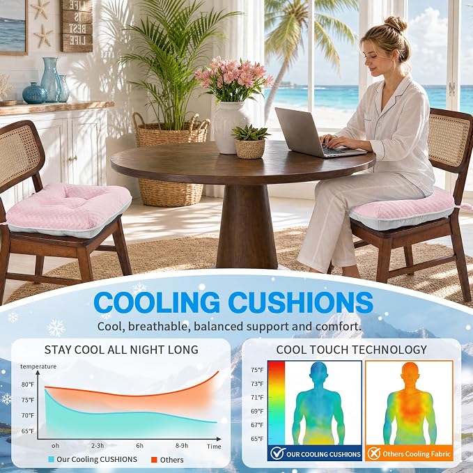 BETU Chair Cushions for Dining Chairs Set of 4,Seat Cushion Kitchen Table Chair Pads with Ties,Non Slip Backing and Covers, Seat Cushions for Dining Room,Bar,Patio Chairs,15.5"X15.5"X3.5",Pink