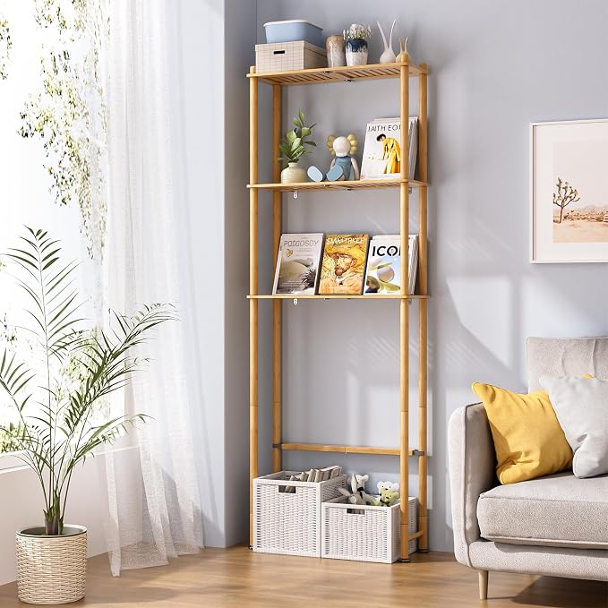 AmazerBath Over The Toilet Storage Bamboo, Bathroom Over Toilet Organizer Rack, 3-Tier Freestanding Above Toilet Shelf for Bathroom, Laundry, Space Saver, Natural Color