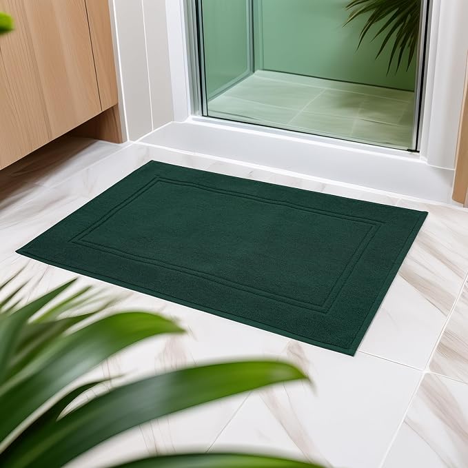 Tens Towels Pack of 2 Bath Mats 100% Cotton, 20 x 32 Inches, Super Absorbent, Hotel Quality Premium Floor Towels, Luxurious, Soft & Quick Dry, Not a Bathroom Rug (Hunter Green)