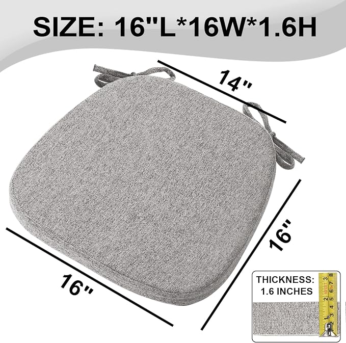 SINOSSO 1 Pack Memory Foam Chair Cushions for Dining Chair, Friendly Woven Fabric 16" U-Shape Comfortable Kitchen Chair Pad, Removable Slip Resistant Seat Cushion (1 Piece, Light Grey)