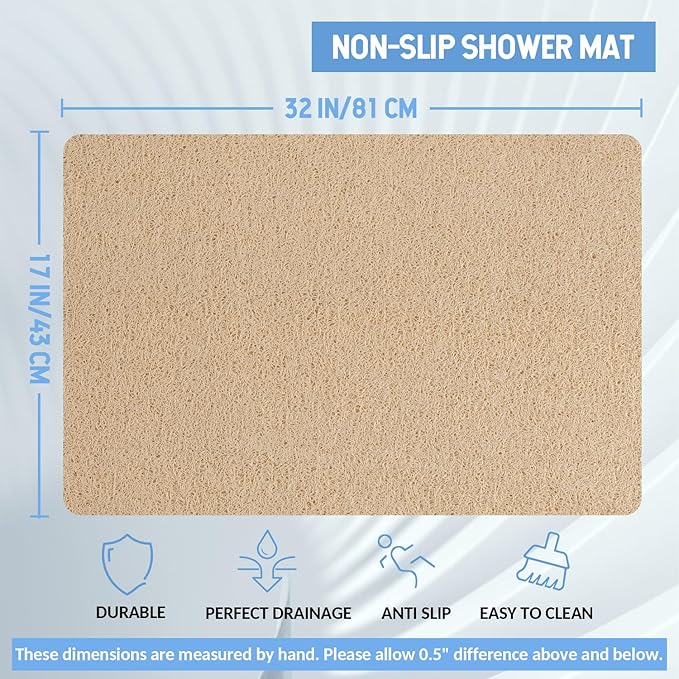 Hargiis Non Slip Bathtub Mat, Anti Slip Shower Mat, Quick Drying Bath Tub Mats, Foot Scrubber Mat, Anti Slip Mat for Tub, Floor, Bathroom, Home, Kitchen, Hotel (Beige 32"x17")