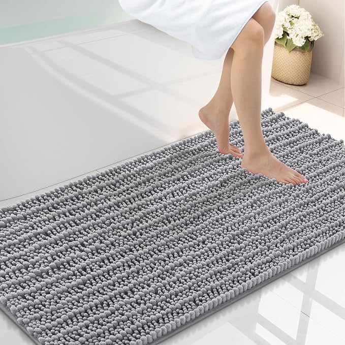 Smiry Bathroom Rugs Mat 44x24, Extra Soft Absorbent Chenille Bath Rugs, Non Slip Rubber Backing Machine Washable Quick Dry Bath Mats for Bathroom Floor, Tub, Shower, Home Decor Accessories, Grey