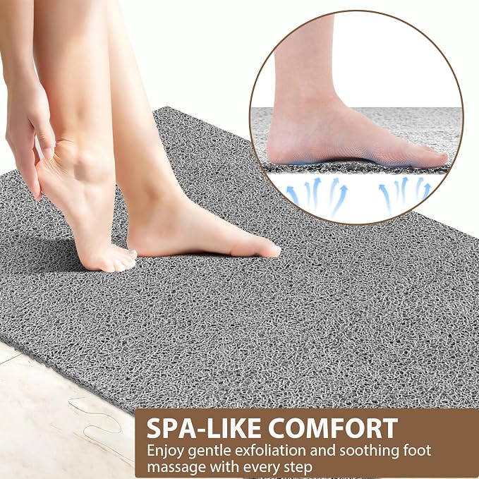 Shower Mat Non Slip: 35.4 x 23.6 Inch Extra Large Shower Mats for Inside Shower with Drain Hole - Soft PVC Loofah Anti Slip Shower Stall Mat for Walk-in Shower and Bathroom, Quick Drying