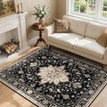 RELEANY Area Rugs 4'x6' Washable Non-Slip, Floral Vintage Distress Medallion Carpet for Living Room Bedroom Dining Room, Black Brown Neutral Dark Tan