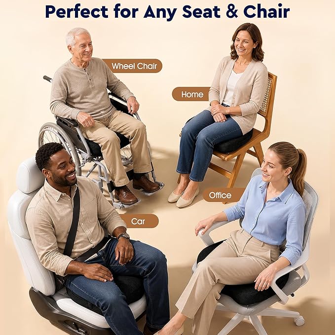 TushGuard Office/ Car Seat Cushion, Non-Slip Sciatica & Back Coccyx Tailbone Pain Relief Chair Pad, Memory Foam Butt Pillow for Computer Desk, Wheelchair, Driving (Black)