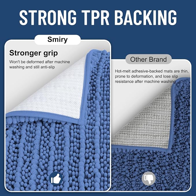 Smiry Bathroom Rugs Mat 24x16, Extra Soft Absorbent Chenille Bath Rugs, Non Slip Rubber Backing Machine Washable Quick Dry Bath Mats for Bathroom Floor, Tub, Shower, Home Accessories, Cornflower Blue