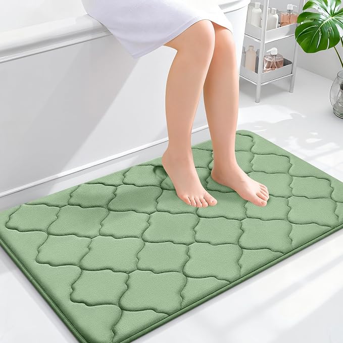 OLANLY Memory Foam Bath Mat Rug 36x24, Ultra Soft and Absorbent Bathroom Rugs, Non-Slip, Comfortable, Machine Washable Bath Carpet for Bathroom Floor, Tub Shower and Home Decor Accessories, Sage Green