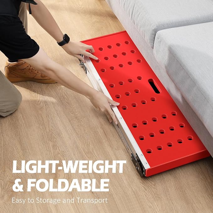 KINGRACK Folding Work Platform, Adjustable Step Ladder with Anti-Slip Feet Cover, Lightweight Stepladder with Safety Lock for Home, Office, Workshop and Garage, Maximum Load 330lbs