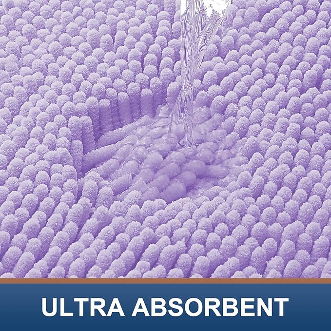 Smiry Luxury Chenille Bathroom Rugs 47x24, Extra Soft and Absorbent Shaggy Bath Mat, Machine Washable, Non-Slip Plush Carpet Runner for Tub, Shower, and Floor, Home Decor Accessories, Purple