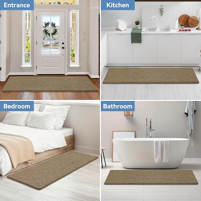 Bcoimo Long Bathroom Rug 70" x 24", Absorbent Non Slip Bath Mat, Washable Quick Dry Bathroom Runner Rug for Shower, Tub, Sink and Vanity