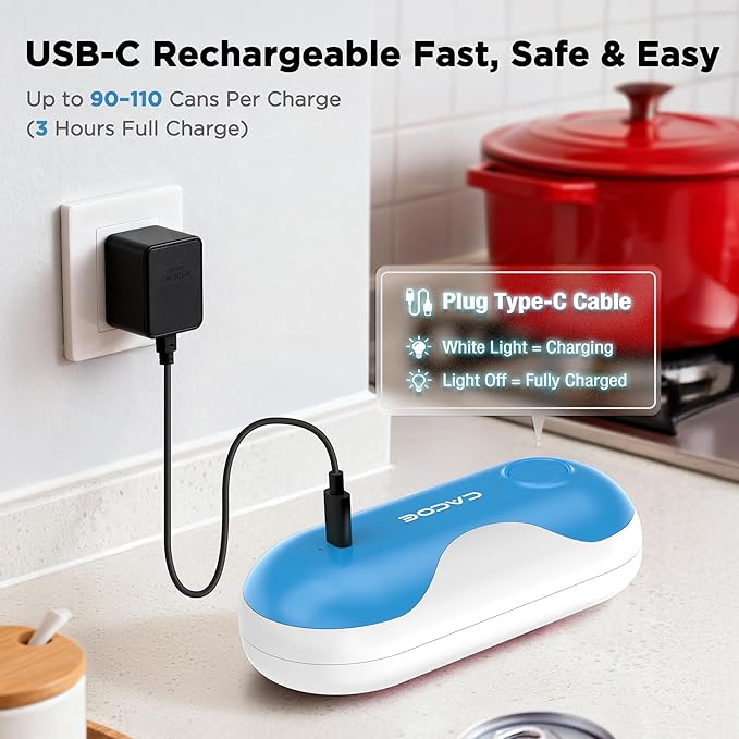 CACOE Automatic Smart Electric Can Opener with Auto Stop & USB-C Charging - Cordless Can Opener for Elderly and Arthritic Users for Seniors & Arthritis, Effortless One-Touch Open (blue)